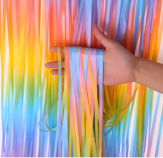 Rainbow Tinsel Foil Fringe Curtain 2 Pack