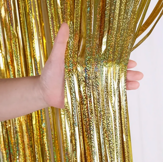 Gold Tinsel Foil Fringe Curtain 2 Pack