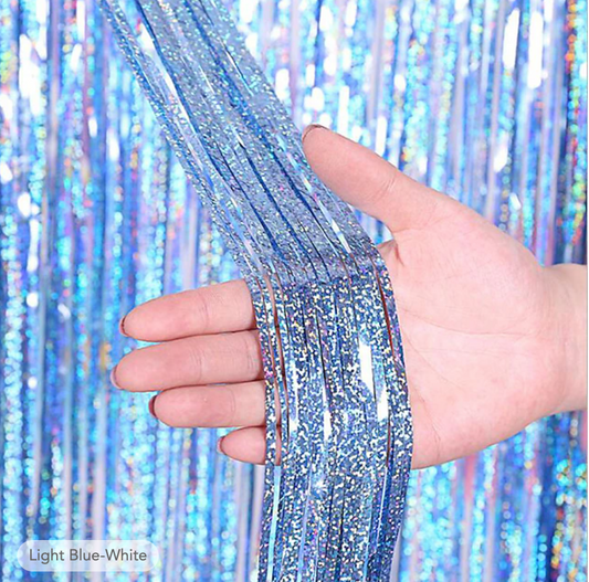Dancing Queen Blue Foil Fringe Curtain 2 Pack